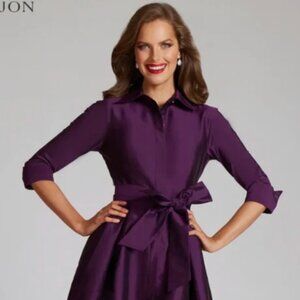 Teri Jon Taffeta Shirt Waist Evening Gown Size 14 in Plum -- New with Tags